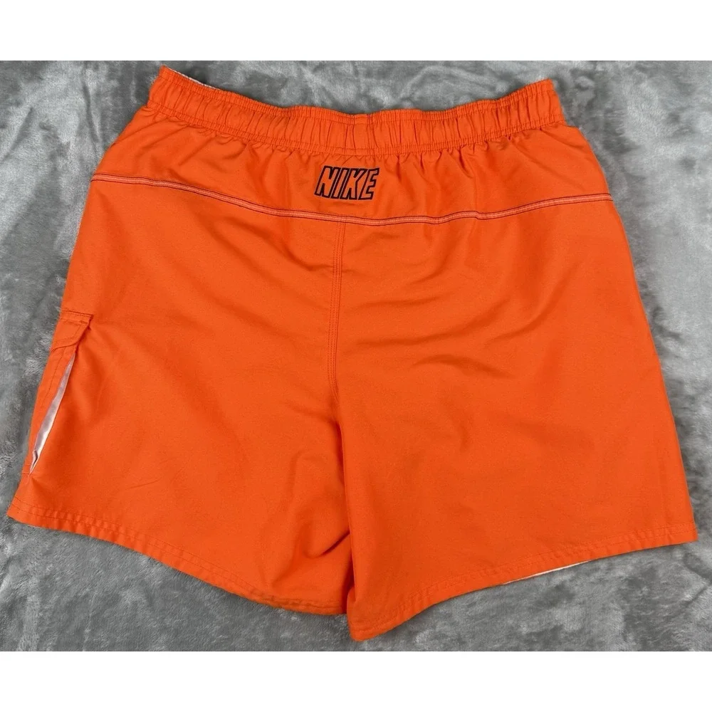 Nike Swim Trunks Mens Large Orange Board Shorts Mesh Lined Swoosh